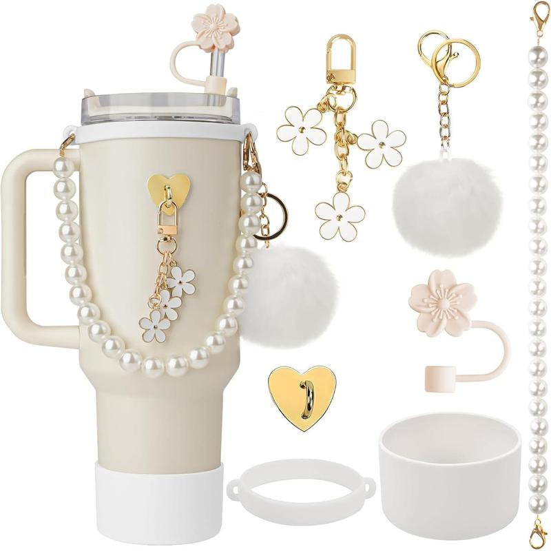 Compatible with Cup Accessories 40 Oz, 7 Count of -Grade Straw Cover, Chain, Bottle Boot, Rubber Cup Ring, Keychains, and Heart Hook, Gifts for Women