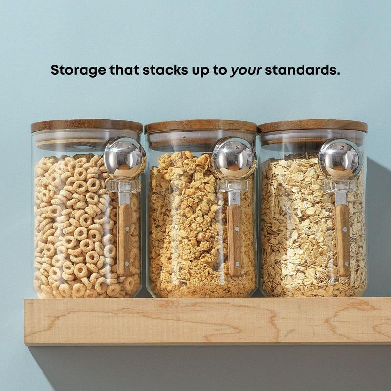 Holden Stackable Glass Storage Canister Set with Wood Lids and Scoops