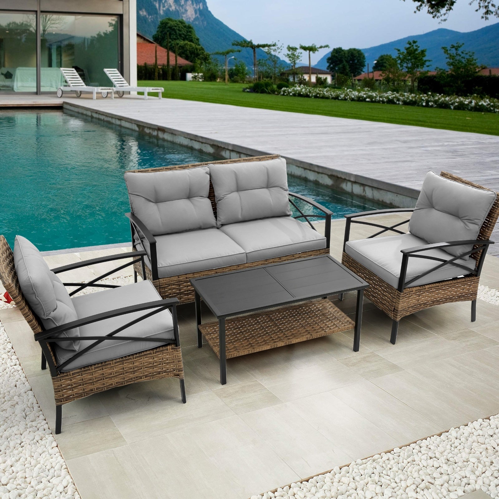 The Sunset Social - 4-Piece Rattan Patio Conversation Set ☀️