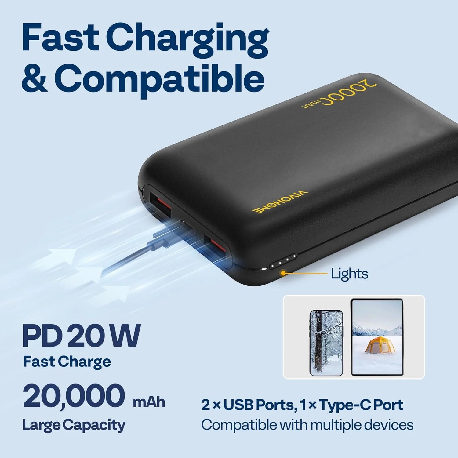 Heated Double Camping Chair, with 2*20,000 Mah Power Bank and 12V 20W PD Fast Charging Type C Port, 3 Levels Heating, NTC Overheat Protection System
