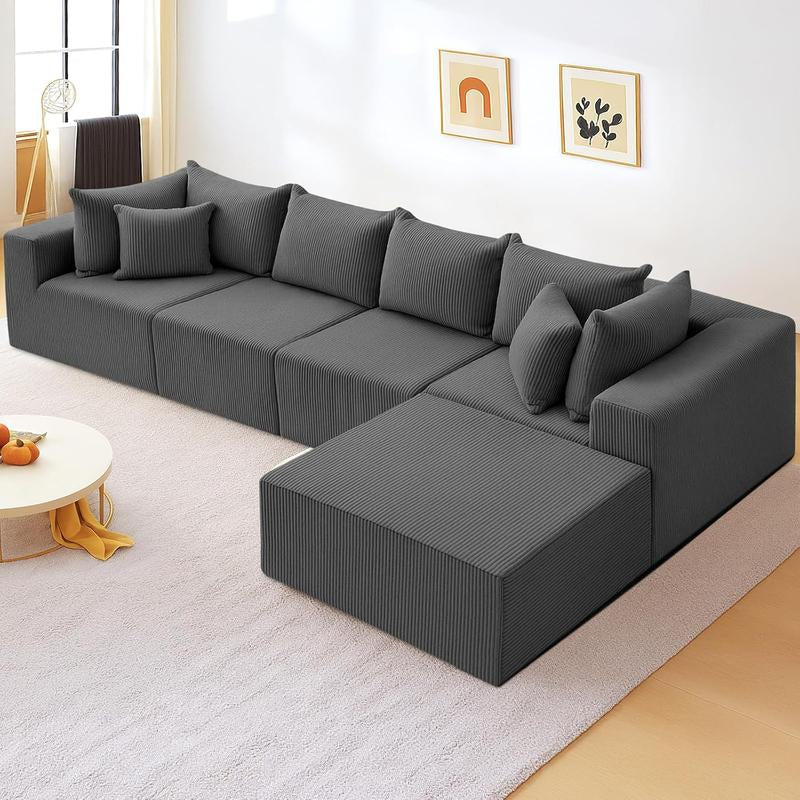 Oversize 131” L Shaped Modular Sectional Sofa Cloud Couches for Living Room,No Assembly Corduroy Convertible Sleeper Sofa Bed,Compression Memory Foam