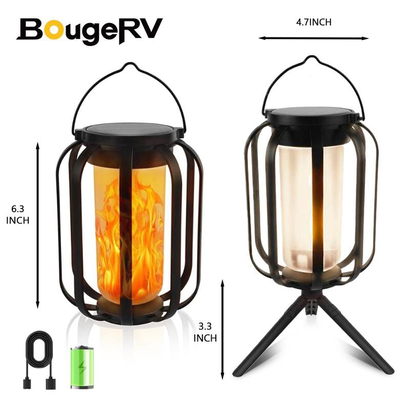 【Bougerv 9-Inch Solar Lantern Outdoor Light with Base】 - Waterproof Flickering Flame Effect for Patio, Garden, and Room Decoration | 6.3X4.7X3.3 Inches | Energy Efficient Monocrystalline Silicon Panels | 8-12 Hours Operation Time