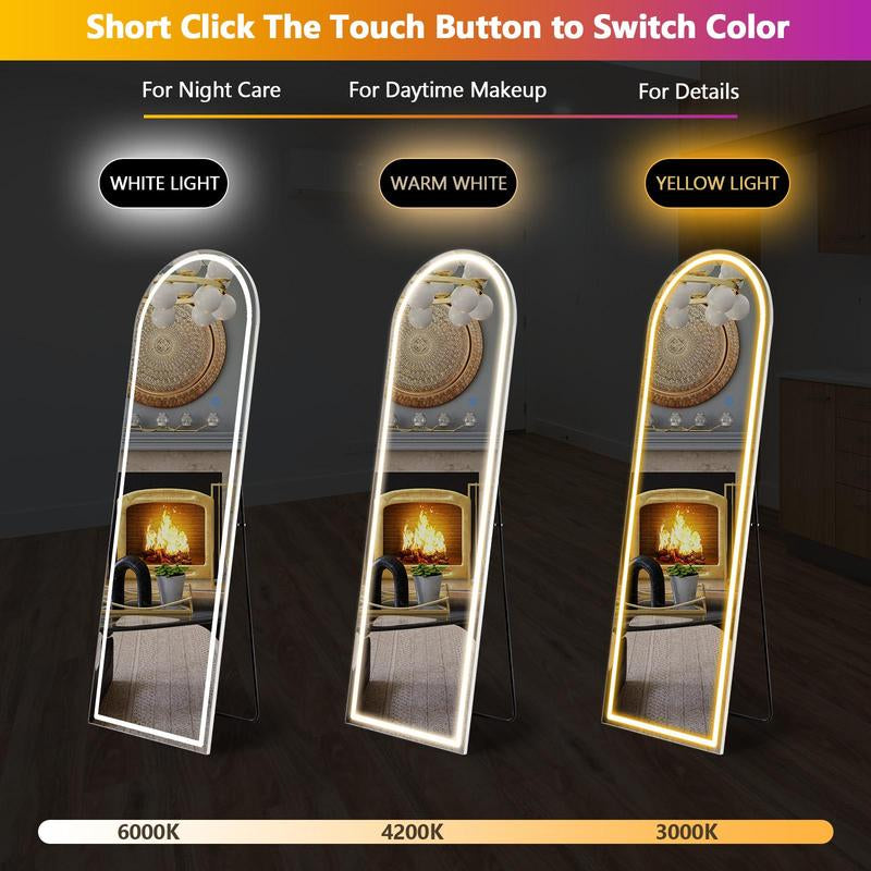 Floor Mirror Stand Mirror Full Length with LED Lights, Floor Mirror Dimming & 3 Color Lighting