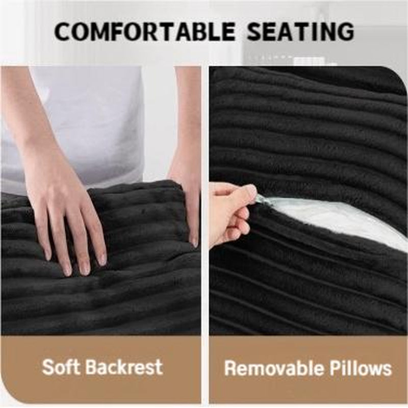 Modern Cloud Sofa, Boneless Sleep Sofa, Modular Design Segmented Sofa Bed, Luxurious Corduroy Cover, No Assembly Required, Suitable for Living Room Use, Comes with 6 Pillows, Oversized Comfortable Black Sofa Sofa Bed