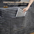 LIKIMIO 49" Oversized Chaise Lounge Sofa Bed with 2 Cup Holders & Storage Pocket - Plush Corduroy Upholstered, No Assembly Cloud Couch for Living Room, Bedroom, or Reading Nook