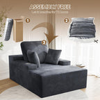 LIKIMIO 49" Oversized Chaise Lounge Sofa Bed with 2 Cup Holders & Storage Pocket - Plush Corduroy Upholstered, No Assembly Cloud Couch for Living Room, Bedroom, or Reading Nook