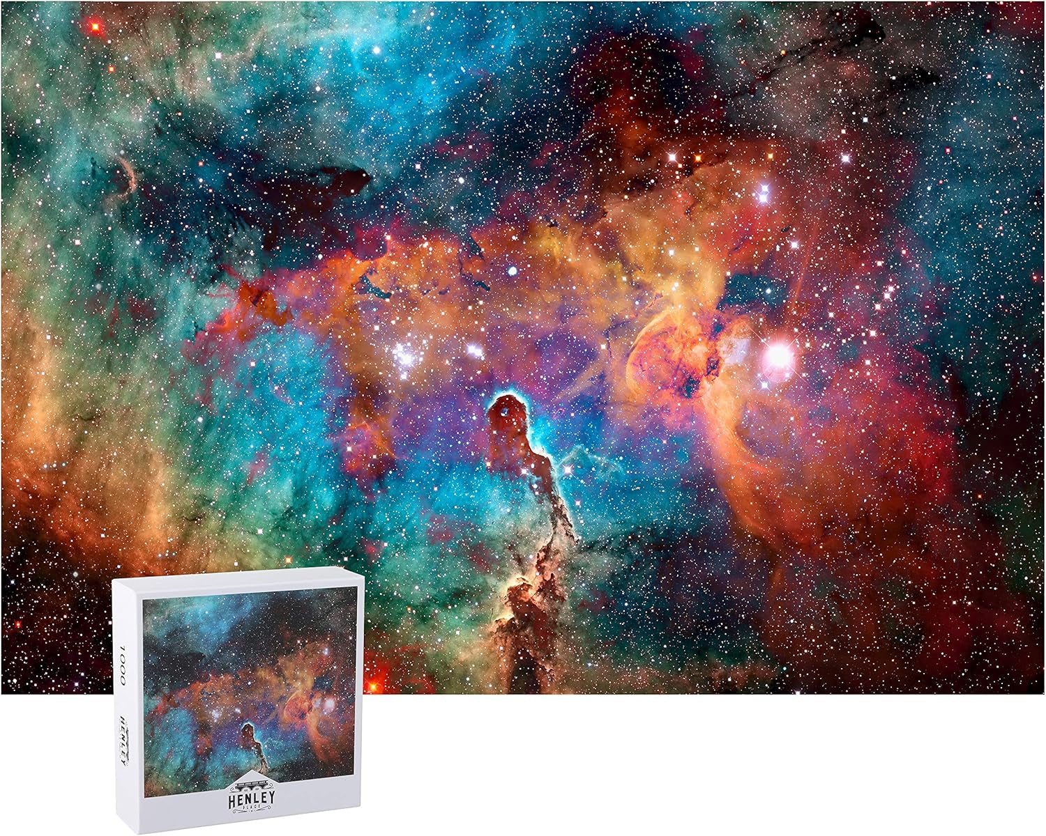 Henley Place Space Puzzle - 1000 Piece Deepspace Puzzle for Adults, Outerspace Jigsaw with Fun Fact & Reference Poster, NASA Nebula Illustration 20X27 Inches