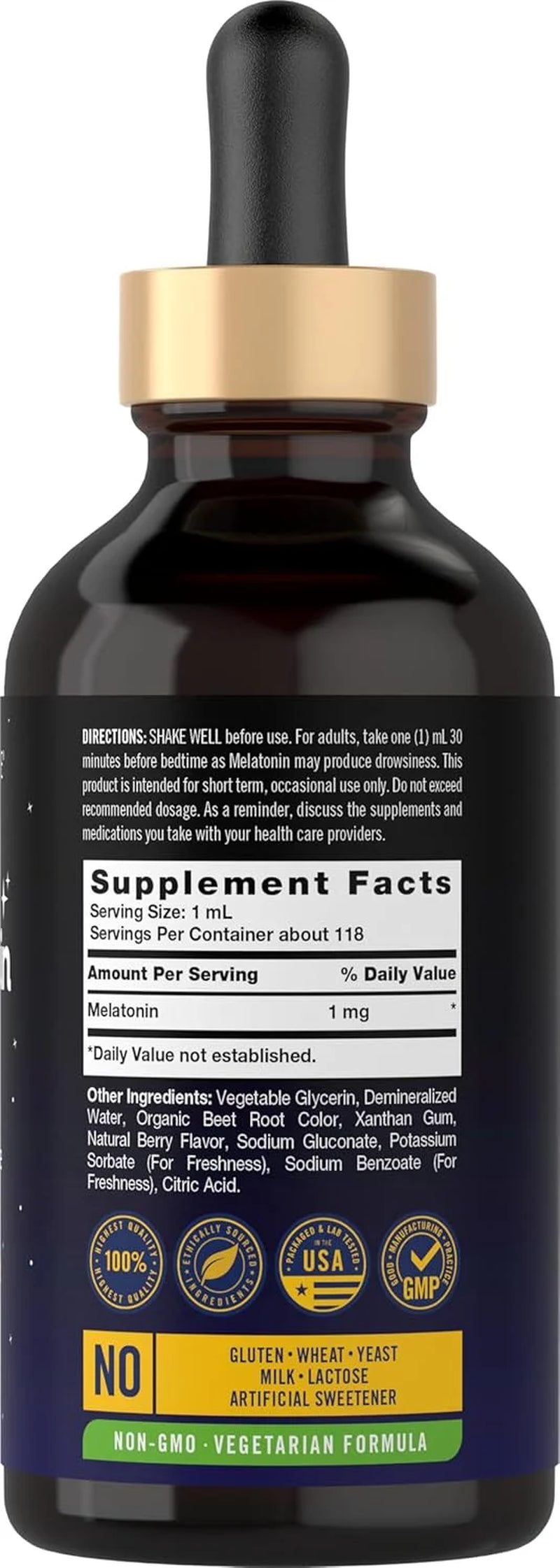 Melatonin Liquid 1Mg | 4 Oz Supplement for Men and Women | Berry Flavor | Vegetarian | by