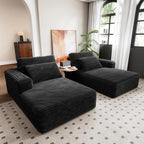 LIKIMIO 49" Oversized Chaise Lounge Sofa Bed with 2 Cup Holders & Storage Pocket - Plush Corduroy Upholstered, No Assembly Cloud Couch for Living Room, Bedroom, or Reading Nook