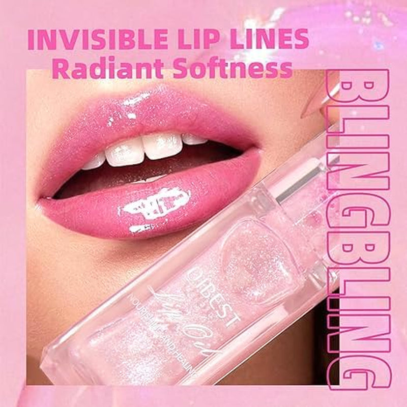 Hydrating Shimmer Lip Glow Oil, Color Changing Tint,Glossy Transparent Plumping Lip Gloss, Moisturizing Lip Oil, Tinted Lip Oil for Lip Care and Dry Lips, Pink