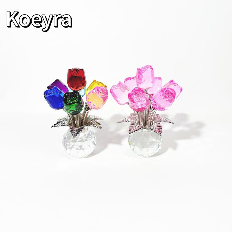Crystal Rose Flower Design Ornament, 1 Count Creative Rose Flower Statue, Decorative Flower for Home Living Room Bedroom Office, Lifelike Flower, Vibrant Crystal Flowers