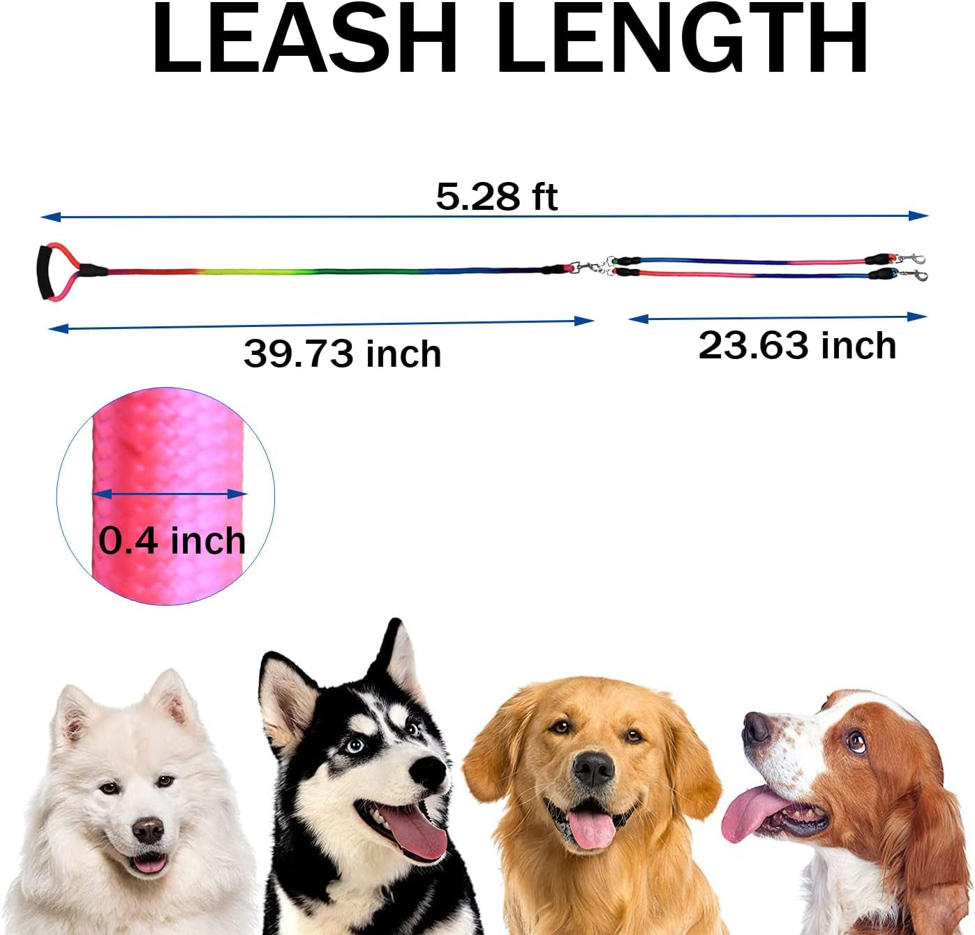 Heavy Duty 3 Dog Leash No Tangle Detachable 360° Swivel Device Multiple Dog Leash with Padded Handle for Two/Three Pets