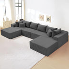 Oversize 131” L Shaped Modular Sectional Sofa Cloud Couches for Living Room,No Assembly Corduroy Convertible Sleeper Sofa Bed,Compression Memory Foam