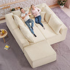 Oversize 131” L Shaped Modular Sectional Sofa Cloud Couches for Living Room,No Assembly Corduroy Convertible Sleeper Sofa Bed,Compression Memory Foam