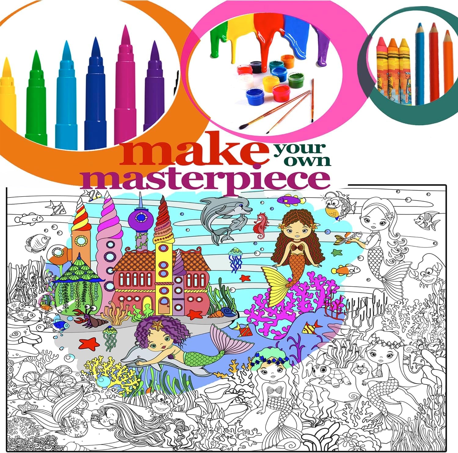 , Giant Coloring Poster - Mermaid Large Wall Pages - Fun Kids Art Project Activities - Jumbo Coloring Sheets Books for Girls - Huge Posters to Color - Big Floor Size 38.5”X26.7”