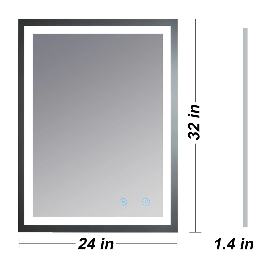 Modern LED Rectangle Bathroom Mirror, 24 X 32 Inch, Waterproof, Vertical & Horizontal