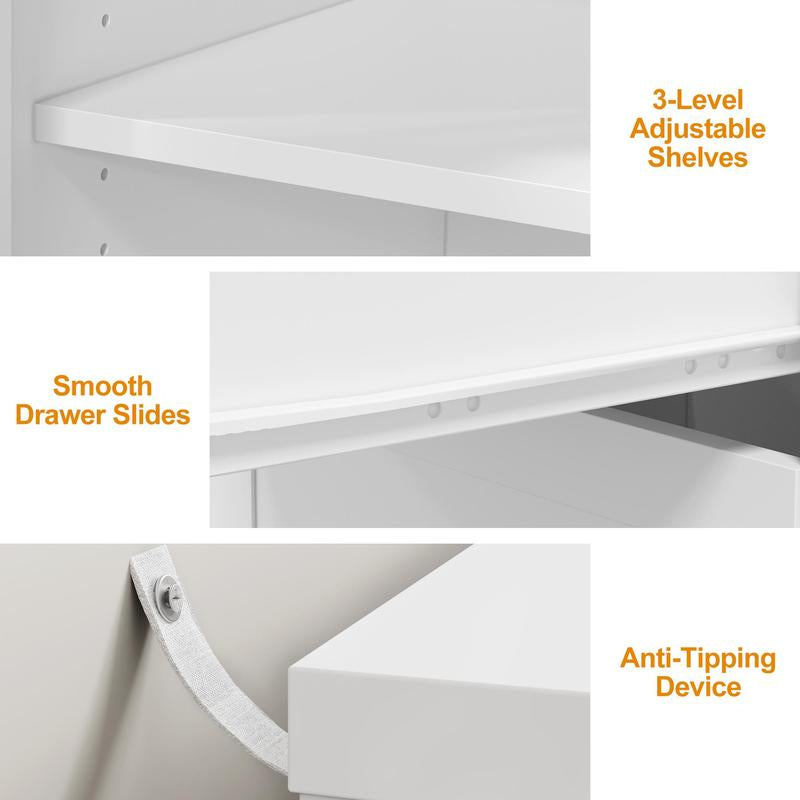 Royalcraft Makeup Vanity Desk, Large Extendable Corner Vanity Makeup Table with 3 Drawers, Modern Dressing Table for Bedroom, White Makeup Vanity without Mirror