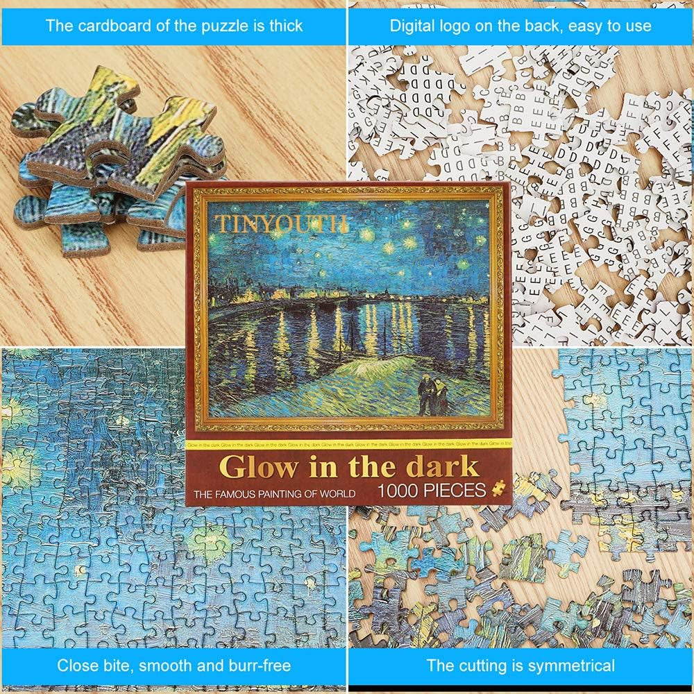 1000 Pieces Glow in the Dark Puzzle for Adults, 70X50Cm Museum Collection Puzzle, 2Mm Thickness Luminous Puzzle, Famous Painting Puzzle Stress Reliever Artwork Puzzle for Kids Adults