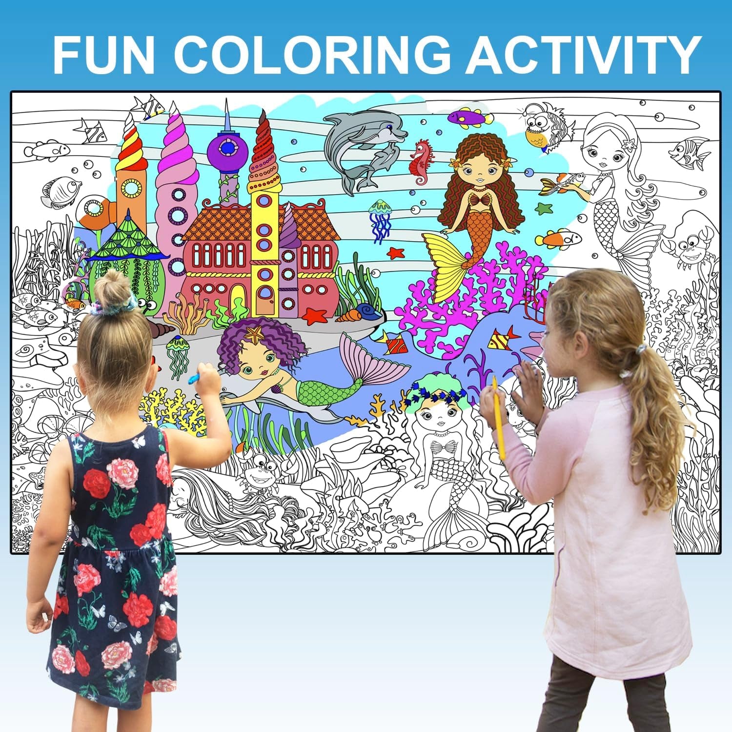 , Giant Coloring Poster - Mermaid Large Wall Pages - Fun Kids Art Project Activities - Jumbo Coloring Sheets Books for Girls - Huge Posters to Color - Big Floor Size 38.5”X26.7”
