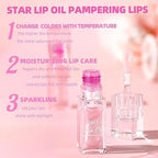 Hydrating Shimmer Lip Glow Oil, Color Changing Tint,Glossy Transparent Plumping Lip Gloss, Moisturizing Lip Oil, Tinted Lip Oil for Lip Care and Dry Lips, Pink