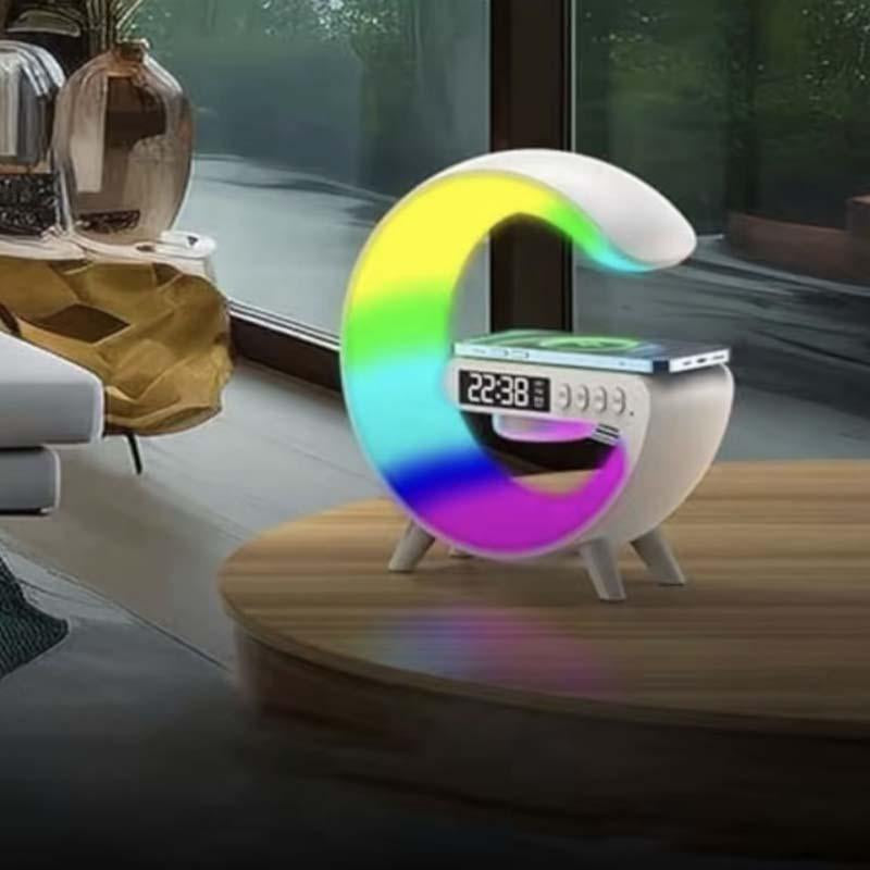 Wireless Microphone Wireless Charger Speakerwith Alarmclock,Multifunctional Wirelesschargerspeaker with Night Light,Audio Bluetoothall in One Enceinte Bluetooth Multifunctionalspeaker Smartphone Chargeable Cable Charging