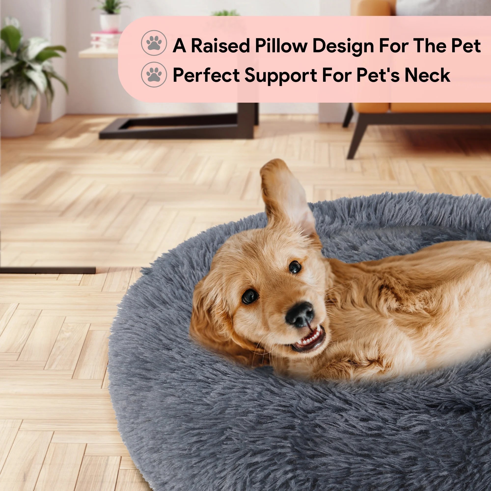 24" Calming Dog Bed for Medium Small Dogs, Donut Plush Pet Bed, Anti-Anxiety Cuddler Cozy Soft Cat Bed