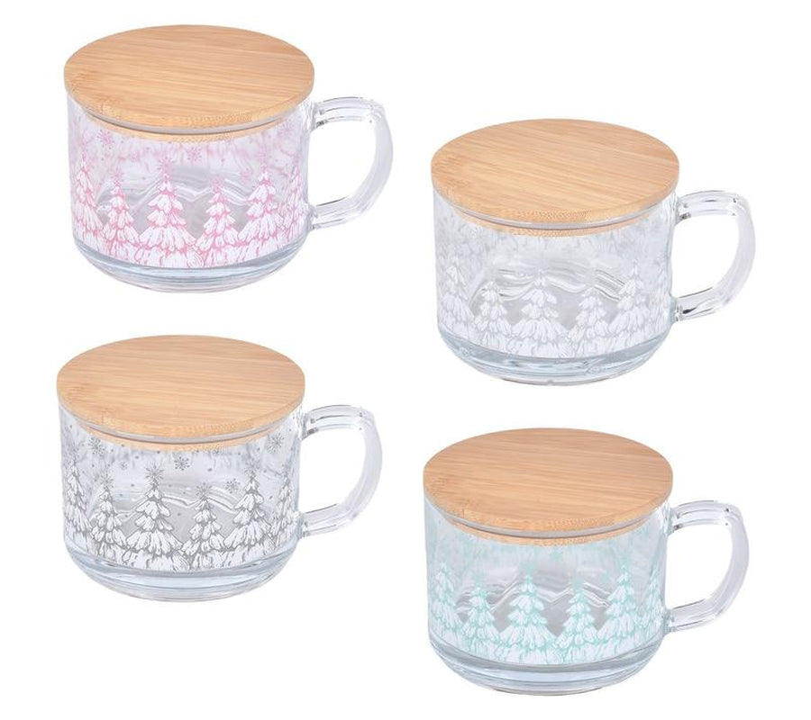 "The Cozy Ritual" - Set of 4 Glass Mugs with Wooden Lids ☕