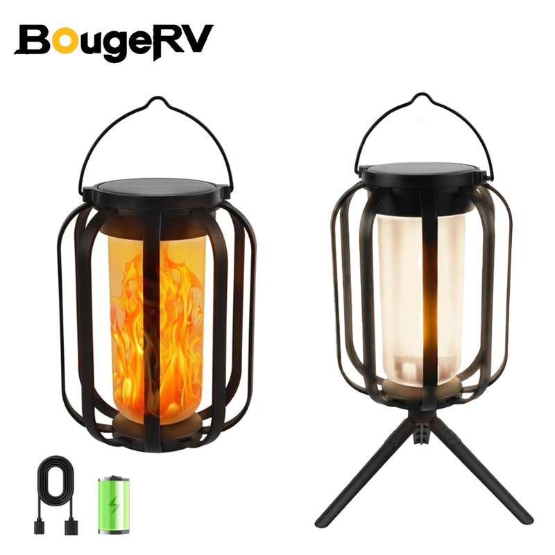 【Bougerv 9-Inch Solar Lantern Outdoor Light with Base】 - Waterproof Flickering Flame Effect for Patio, Garden, and Room Decoration | 6.3X4.7X3.3 Inches | Energy Efficient Monocrystalline Silicon Panels | 8-12 Hours Operation Time