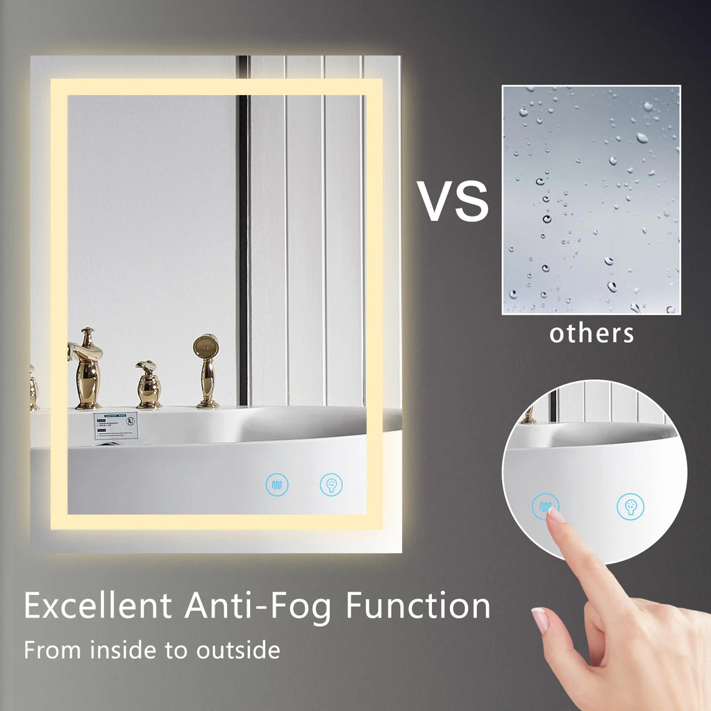 Modern LED Rectangle Bathroom Mirror, 24 X 32 Inch, Waterproof, Vertical & Horizontal