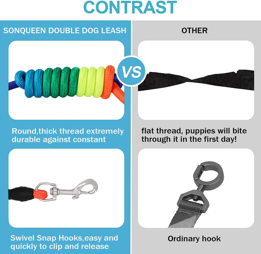 Heavy Duty 3 Dog Leash No Tangle Detachable 360° Swivel Device Multiple Dog Leash with Padded Handle for Two/Three Pets