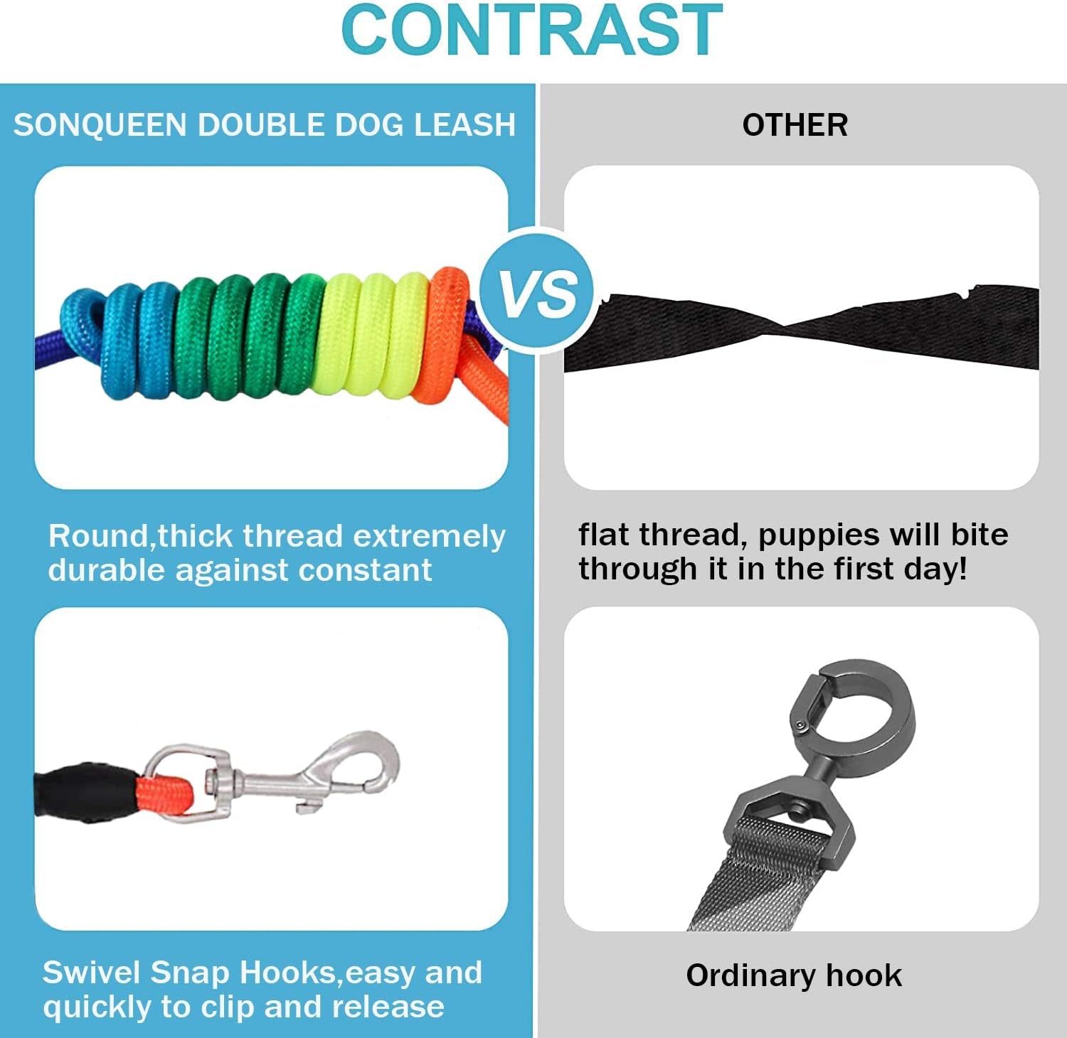 Heavy Duty 3 Dog Leash No Tangle Detachable 360° Swivel Device Multiple Dog Leash with Padded Handle for Two/Three Pets