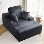 LIKIMIO 49" Oversized Chaise Lounge Sofa Bed with 2 Cup Holders & Storage Pocket - Plush Corduroy Upholstered, No Assembly Cloud Couch for Living Room, Bedroom, or Reading Nook