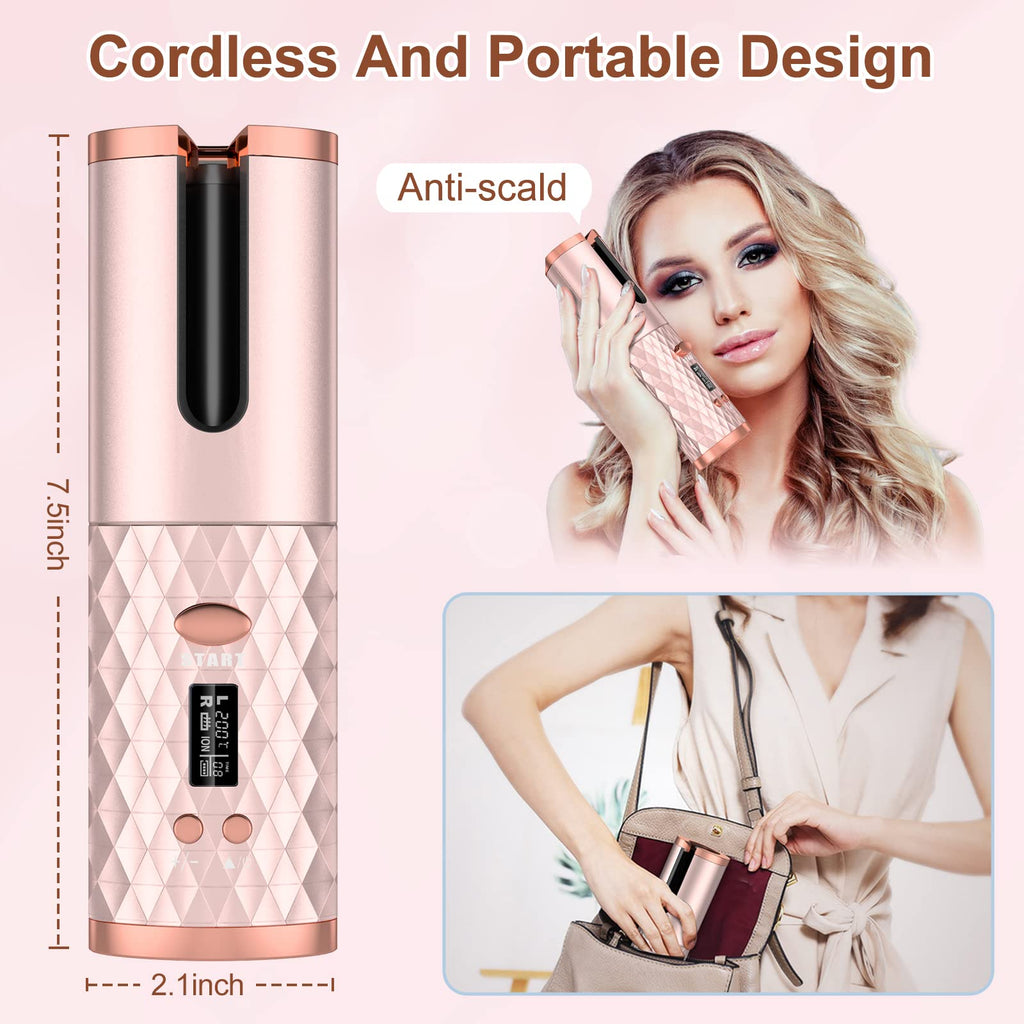 Portable Automatic Hair Curler, Ceramic Rotating Wireless Auto Curling Iron Wand, Portable USB Rechargeable Spin Curler for Hair Styling