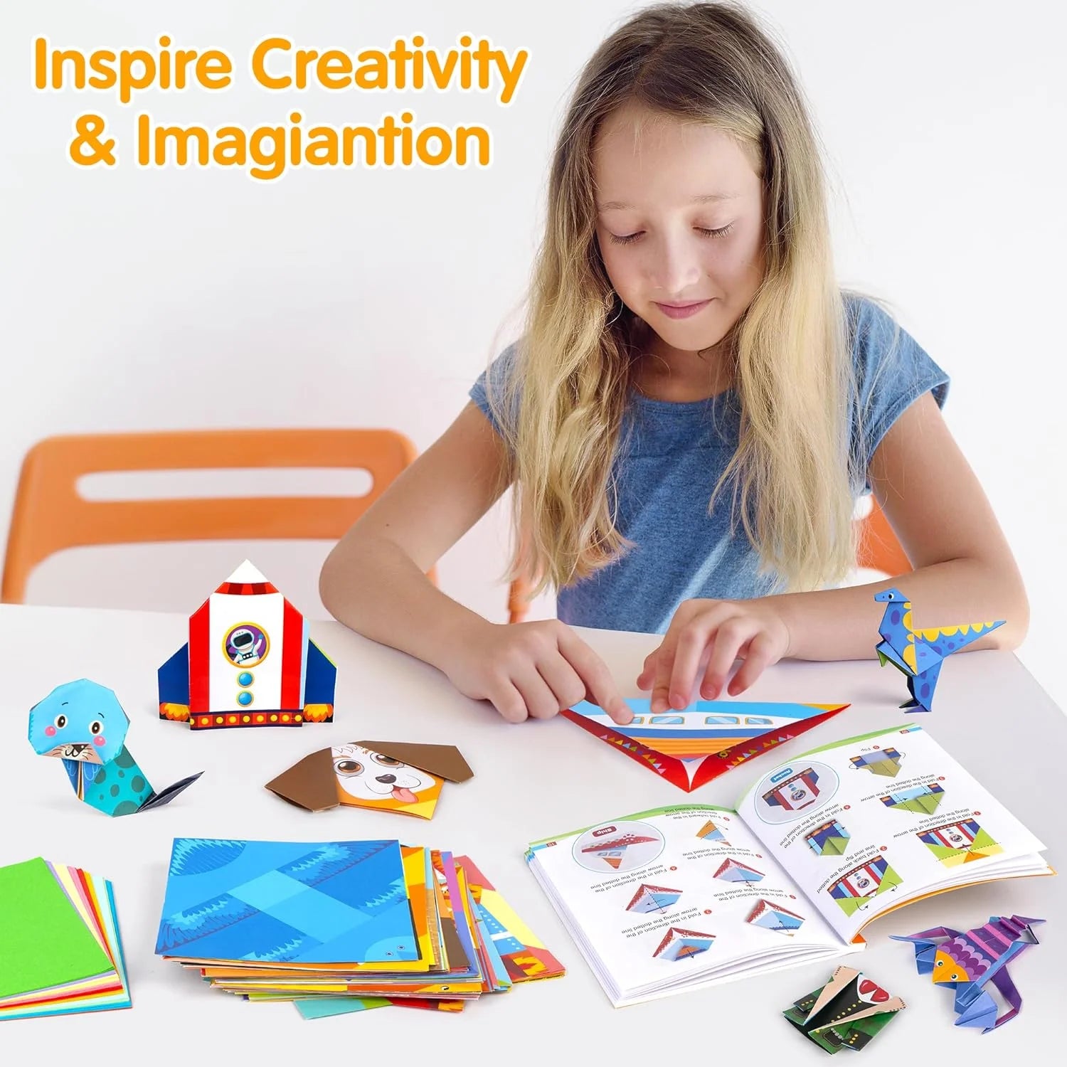 Origami Paper 224 Sheets Origami Kit for Kids Ages 8-12, Square Craft Paper Color Folding Paper Set with Guiding Book for Easy DIY Art and Craft Projects Best Craft Gifts for Kids