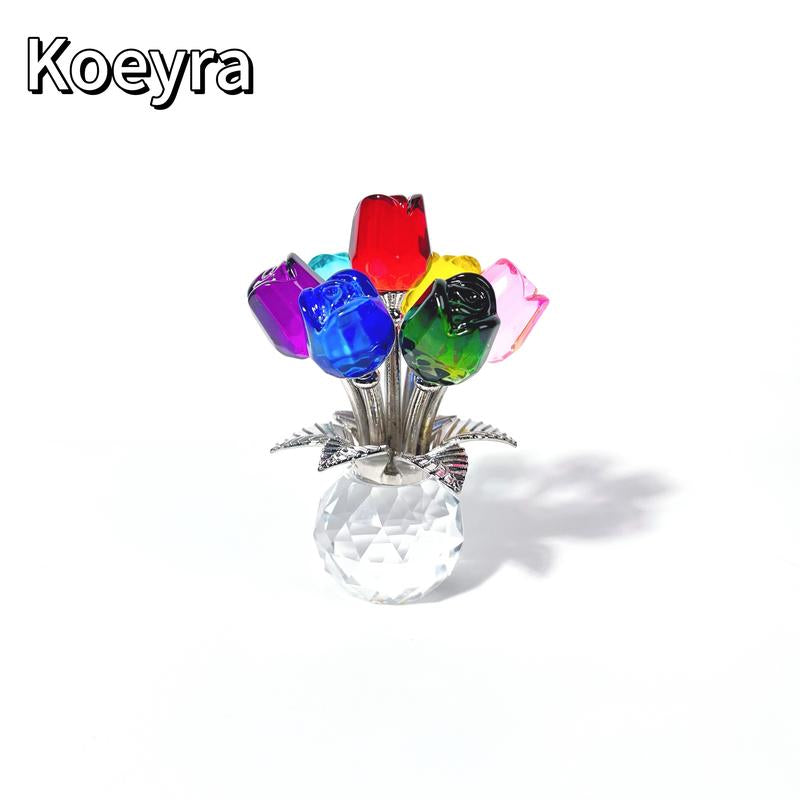 Crystal Rose Flower Design Ornament, 1 Count Creative Rose Flower Statue, Decorative Flower for Home Living Room Bedroom Office, Lifelike Flower, Vibrant Crystal Flowers