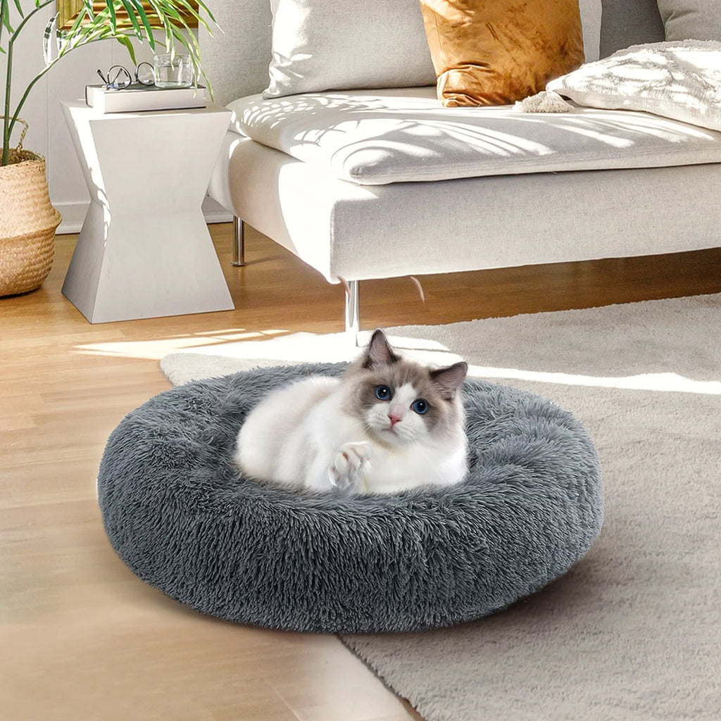 24" Calming Dog Bed for Medium Small Dogs, Donut Plush Pet Bed, Anti-Anxiety Cuddler Cozy Soft Cat Bed