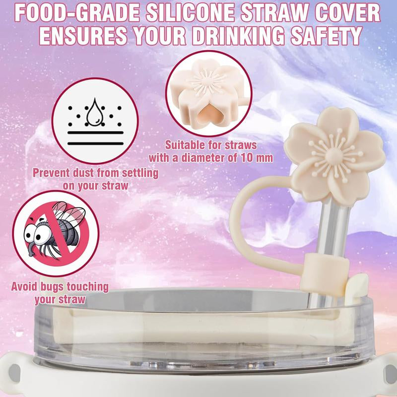 Compatible with Cup Accessories 40 Oz, 7 Count of -Grade Straw Cover, Chain, Bottle Boot, Rubber Cup Ring, Keychains, and Heart Hook, Gifts for Women