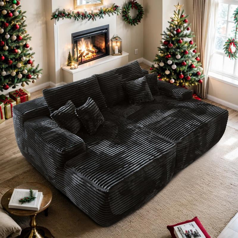 Modern Cloud Sofa, Boneless Sleep Sofa, Modular Design Segmented Sofa Bed, Luxurious Corduroy Cover, No Assembly Required, Suitable for Living Room Use, Comes with 6 Pillows, Oversized Comfortable Black Sofa Sofa Bed