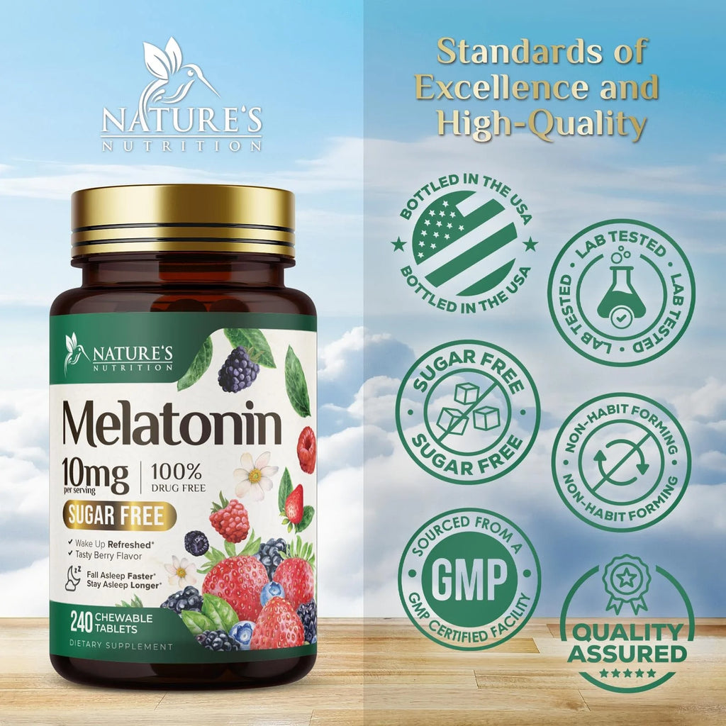 Melatonin 10 Mg Fast Dissolve, Melatonin Supplements for Restful Sleep, Natural Sleep Support Supplement for Adults, Extra Strength Strawberry-Flavored Tablets, Sugar Free, 240 Tablets 120 Day Supply