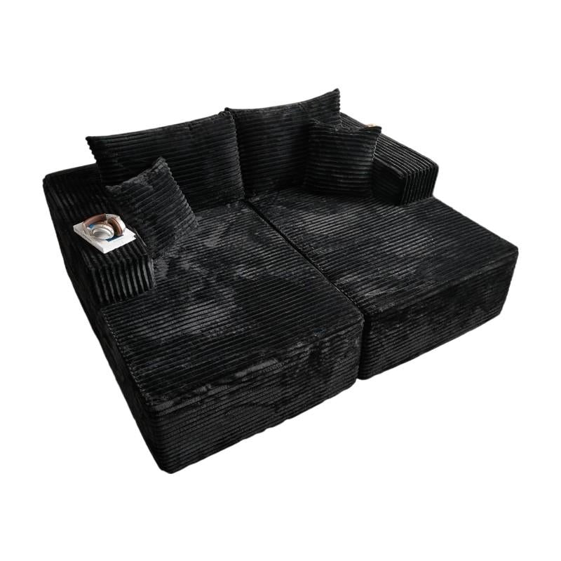 Modern Cloud Sofa, Boneless Sleep Sofa, Modular Design Segmented Sofa Bed, Luxurious Corduroy Cover, No Assembly Required, Suitable for Living Room Use, Comes with 6 Pillows, Oversized Comfortable Black Sofa Sofa Bed