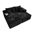 Modern Cloud Sofa, Boneless Sleep Sofa, Modular Design Segmented Sofa Bed, Luxurious Corduroy Cover, No Assembly Required, Suitable for Living Room Use, Comes with 6 Pillows, Oversized Comfortable Black Sofa Sofa Bed