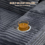 LIKIMIO 49" Oversized Chaise Lounge Sofa Bed with 2 Cup Holders & Storage Pocket - Plush Corduroy Upholstered, No Assembly Cloud Couch for Living Room, Bedroom, or Reading Nook