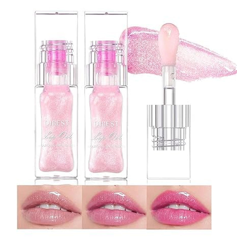 Hydrating Shimmer Lip Glow Oil, Color Changing Tint,Glossy Transparent Plumping Lip Gloss, Moisturizing Lip Oil, Tinted Lip Oil for Lip Care and Dry Lips, Pink