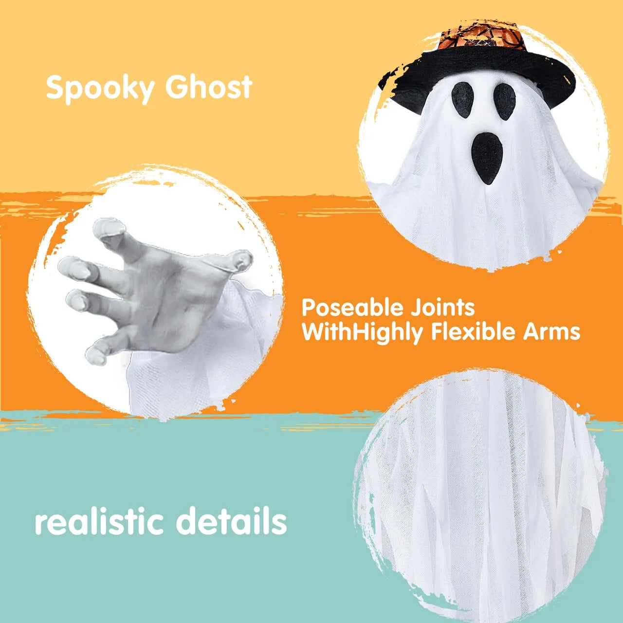 3 Packs Hanging Ghost Halloween Decorations Outdoor,24.8" White Flying Ghosts with Hats Outdoor Hanging Halloween Decorations Yard Decorations