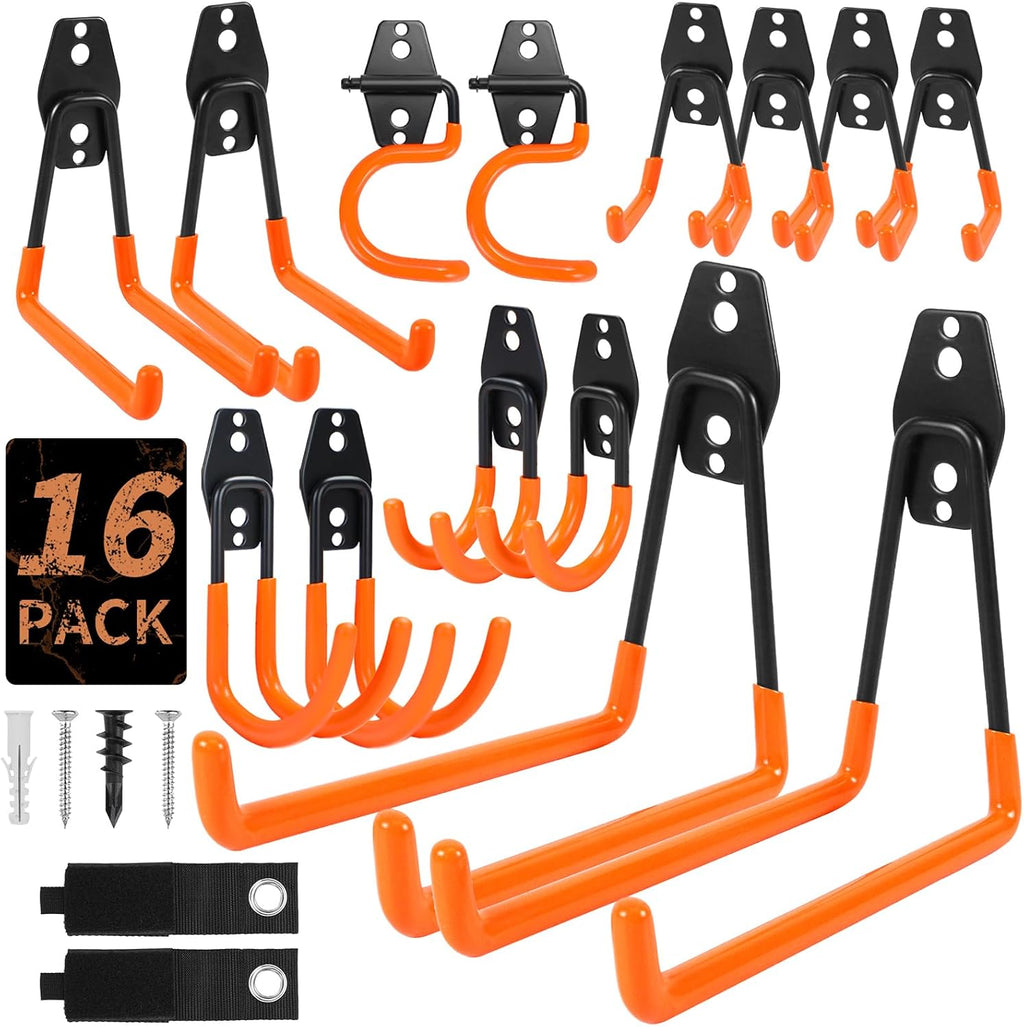 16 Pack Garage Hooks Heavy Duty – Wall Mount Utility Hooks for Hanging, Garage O