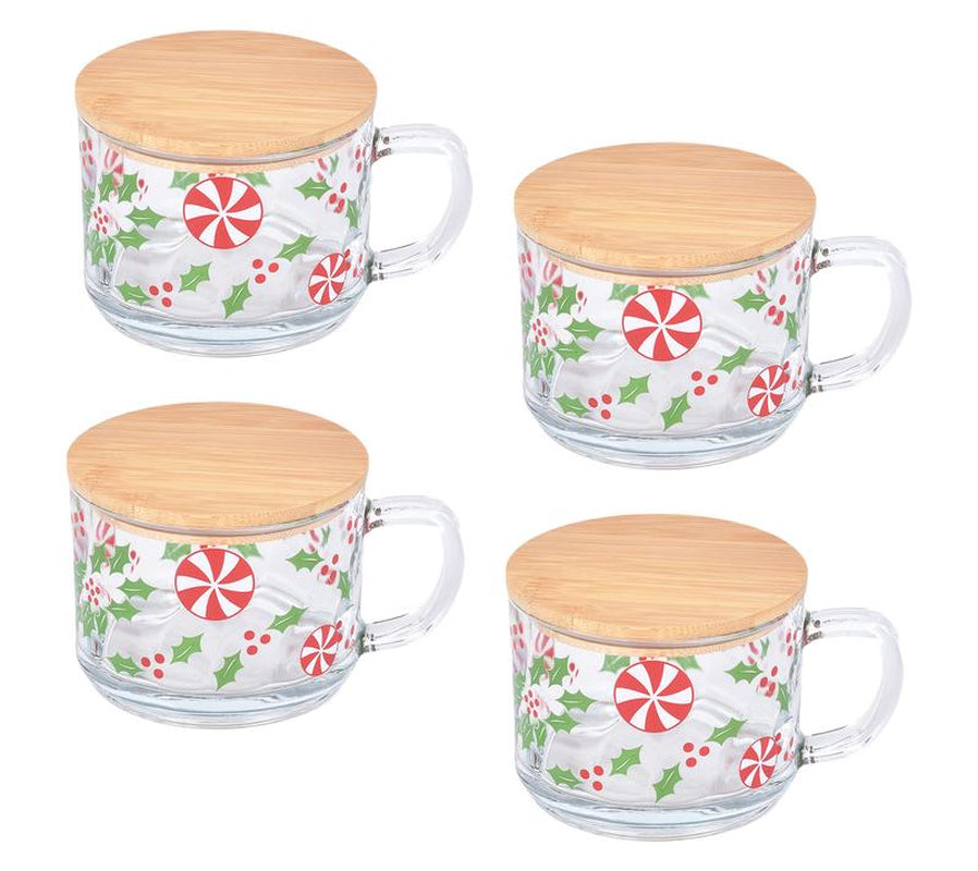 "The Cozy Ritual" - Set of 4 Glass Mugs with Wooden Lids ☕