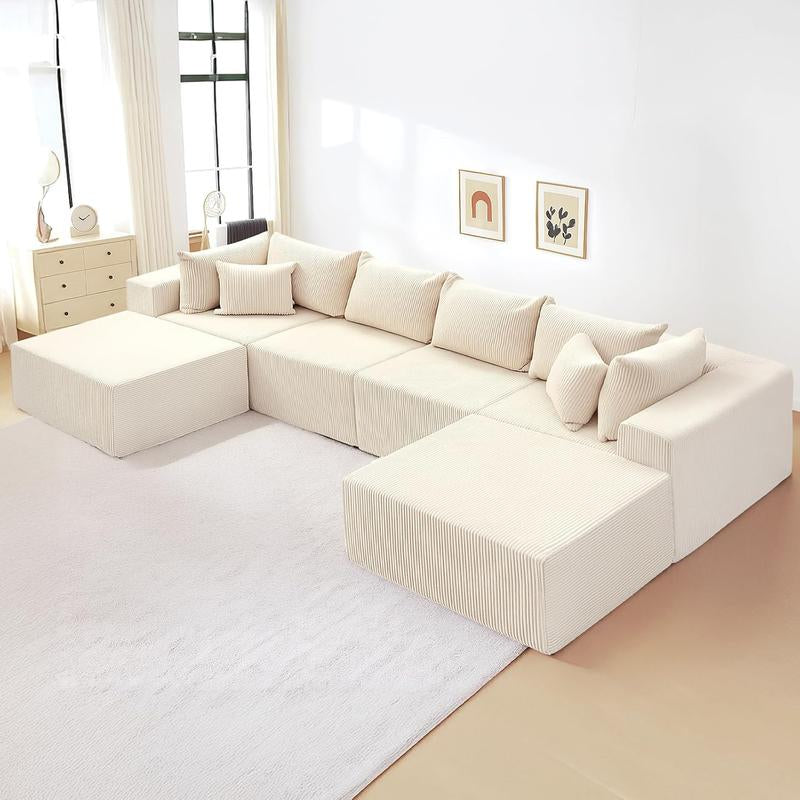 Oversize 131” L Shaped Modular Sectional Sofa Cloud Couches for Living Room,No Assembly Corduroy Convertible Sleeper Sofa Bed,Compression Memory Foam
