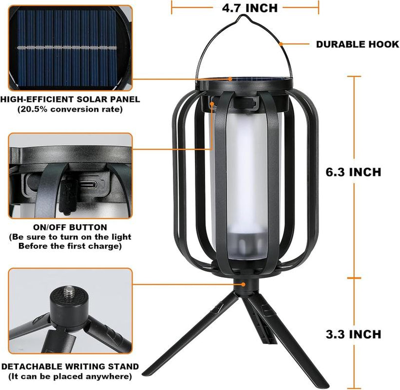 【Bougerv 9-Inch Solar Lantern Outdoor Light with Base】 - Waterproof Flickering Flame Effect for Patio, Garden, and Room Decoration | 6.3X4.7X3.3 Inches | Energy Efficient Monocrystalline Silicon Panels | 8-12 Hours Operation Time