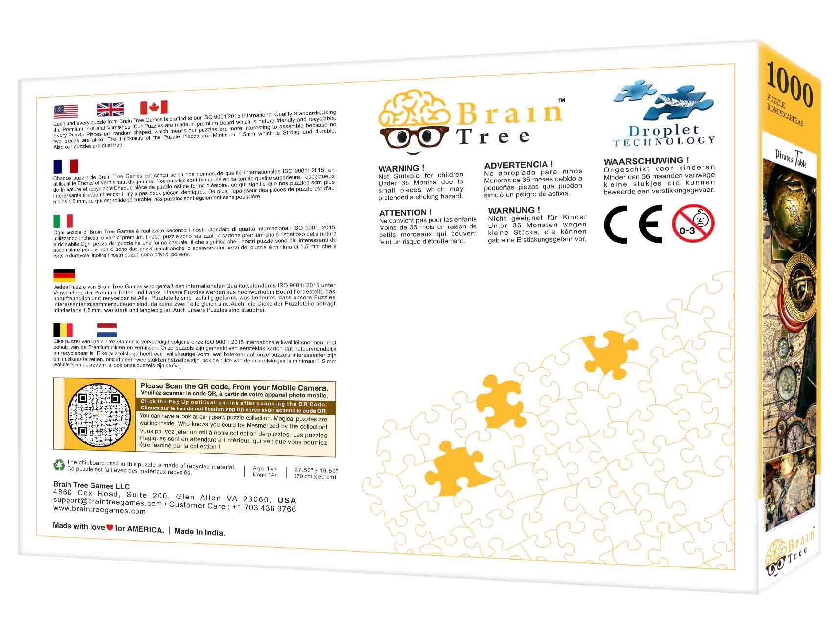 Brain Tree - Pirates Table 1000 Piece Puzzles for for Adults and Kids 12+ Unique Puzzles for Adults and Kids 1000 Pieces with with 4 Puzzle Sorting Trays and Droplet Technology for anti Glare & Soft T