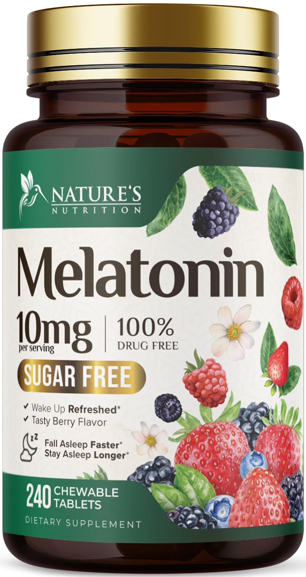 Melatonin 10 Mg Fast Dissolve, Melatonin Supplements for Restful Sleep, Natural Sleep Support Supplement for Adults, Extra Strength Strawberry-Flavored Tablets, Sugar Free, 240 Tablets 120 Day Supply